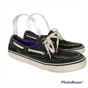 Sperry Black / Gray Distressed Biscayne Washed Canvas Boater Shoes Size 8